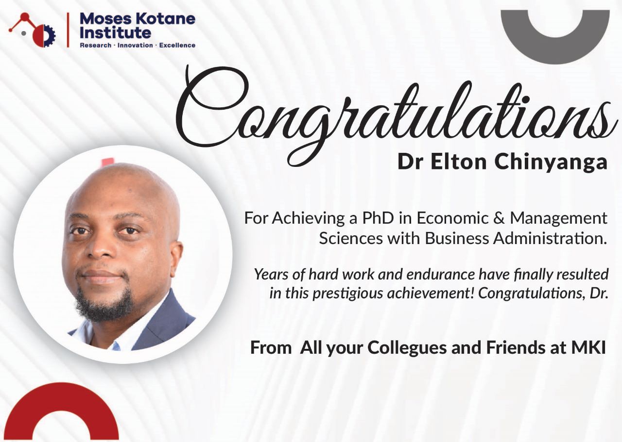 MKI CONGRATULATE DR ELTON CHINYANGA - Moses Kotane Research Institute